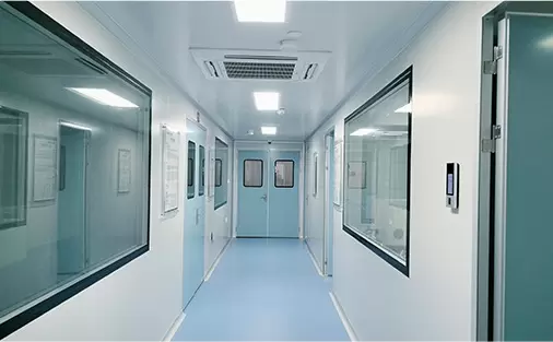 Corridoio di laboratorio di camere bianche e layout della struttura
