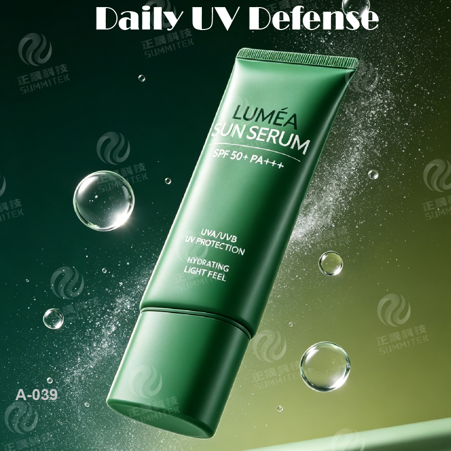 Tubo per protezione solare con ugello lungo | Confezione con protezione UV verde con tappo a vite