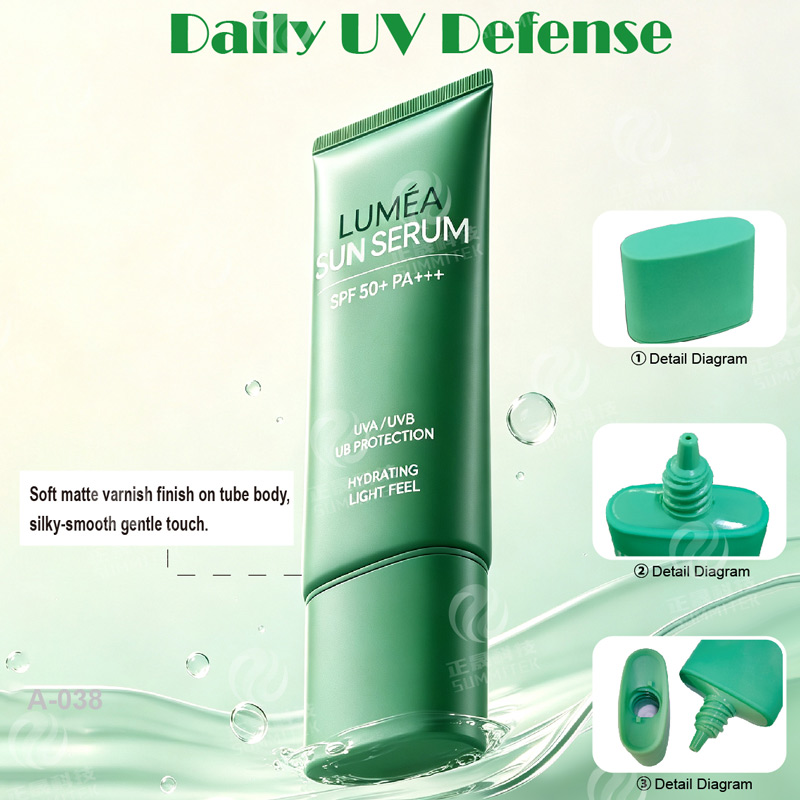 Tubi cosmetici per protezione solare con ugello lungo