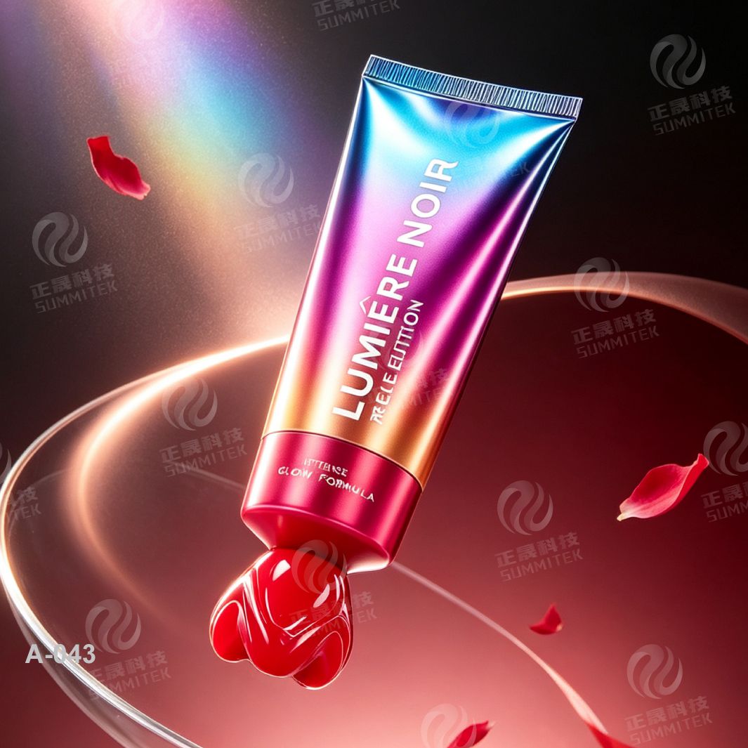 Tubo con tappo speciale a forma di cuore | Packaging cosmetico iridescente sfumato