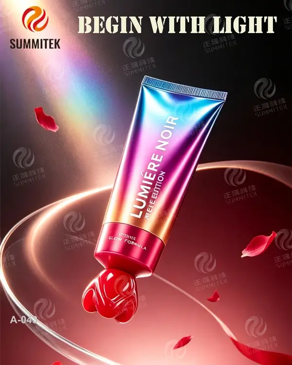 Tubo con tappo speciale a forma di cuore | Packaging cosmetico iridescente sfumato