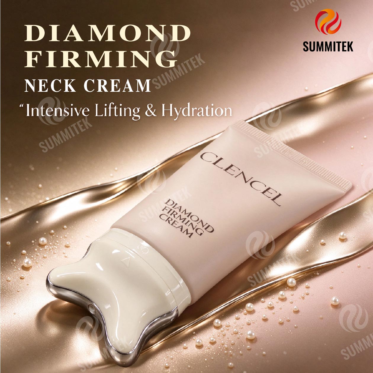 Tubo da massaggio D50 GUA SHA con bordo in metallo per collo e crema rassodante